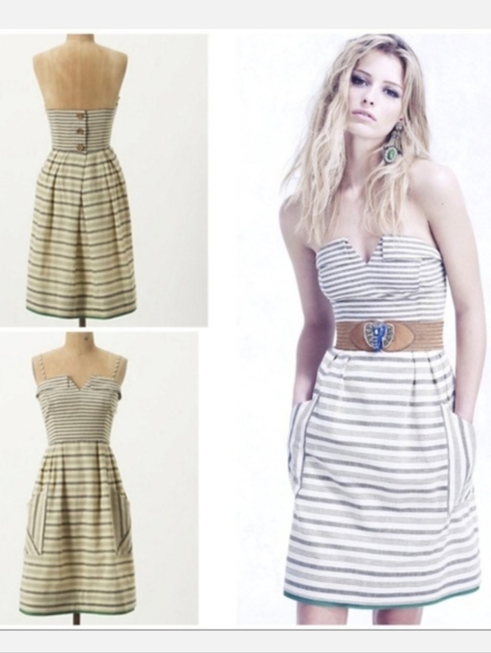 MAEVE STRIPED SPAGHETTI  STRAP STRAPLESS SWEETHEART LINEN BLEND DRESS SZ 10